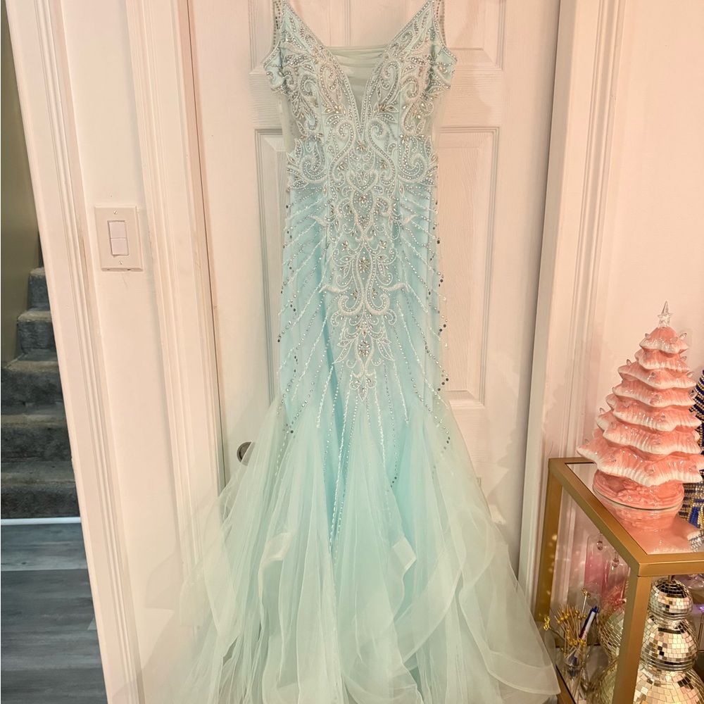 Light Blue Beaded Prom Dress - Picture 3 of 16